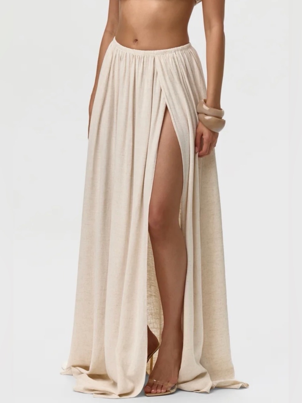 naked wardrobe Cream High-Slit Maxi Skirt